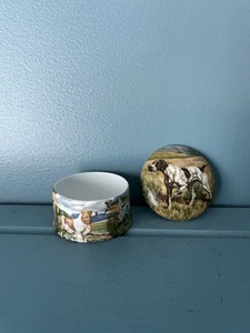 Newhall Made In England Bone China Schmuckschale mit Deckel Jagdhunde und Wachteln - Bild 1 von 14
