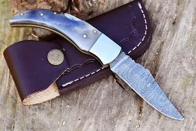 Cuchillo Backlock HECHO A MANO FORJADO ACERO DAMASCO BOLSILLO CUCHILLO DE CAZA PLEGABLE 1508 Foto 1 de 4