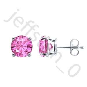 1.60Ct Lab Created Pink Sapphire 14k White Gold Over Solitaire Stud Earrings 6mm - Picture 1 of 5