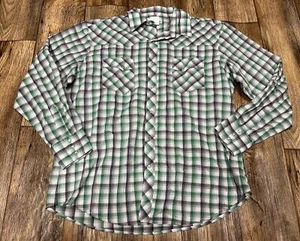 Wrangler Wrancher Pearl Snap Shirt XL Green Black White Plaid Cotton Blend - Picture 1 of 5