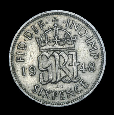 1948 Great Britain Six Pence, George VI, KM# 862 - Lot #8070 Cover