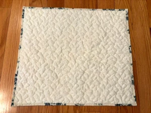 White Quilted table topper 19x 17, blue flower liner on the back - Picture 1 of 6