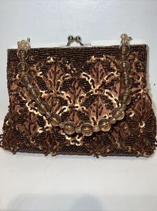 Buoux Terner Gold Sequin Beaded Evening Bag Clutch Purse pouch satin - Picture 1 of 8