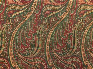 British Wool Red Mustard Green Paisley Drapery Fabric / Bohemian Green - Picture 1 of 5