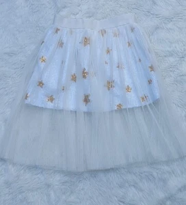 Doe a Dear Girls sz 6 Ballerina Style Gold & White Tulle Sparkle Star Skirt - Picture 1 of 4