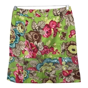 Etcetera Skirt Womens 6 Floral Lined Pockets Clear Sequin Green Pink Blue - Picture 1 of 6