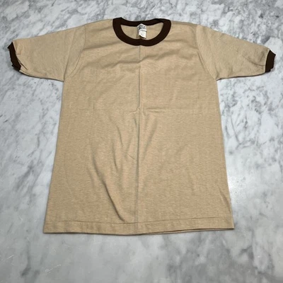 Camiseta Timbre Vintage Años 70 Juvenil Talla 16 Marrón Surf Patinador Mezcla Algodón Hecha en EE. UU. Foto 1 de 4