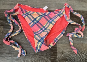 Bikini Victoria's Secret parte inferior de natación corbatas laterales rosa azul a cuadros para mujer pequeño - Imagen 1 de 3