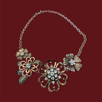Premier Designs "Lavish Blooms" Rhinestone Flower Statement Necklace - Image 1 of 4