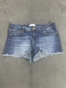 No Boundaries Shorts Womens 17 Dark Wash Distressed Denim Frayed Hem High Rise - Picture 1 of 10