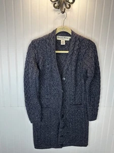 ARAN MOR Ireland 100% Merino Wool Sweater Sz S Small Heathered Navy - Picture 1 of 8