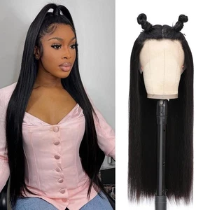 DULOVE Parrucca Frontale in Pizzo 24" Capelli Umani, 13x4 Capelli Umani Lisci, 200 Densità - Foto 1 di 3