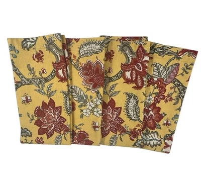 SET 4 Pottery Barn Oversized Linen Cotton Blend Napkins Yellow Red Floral - Image 1 of 4