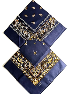 Bandana 100% Algodón Estampado Azul Marino y Naranja ~ Cabeza Cuello Cabello Cara Muñeca Bolsillo 21"x21" Foto 1 de 4