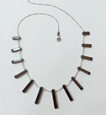 Collana in argento 925 con frange di ematite nera ed ematite argentata da 3 mm - Immagine 1 di 4