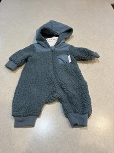 Tahari Baby Kleinkind Plüsch Sherpa Einteiler durchgehender Reißverschluss Anzug 0-3 Monate Kapuze neu - Bild 1 von 6