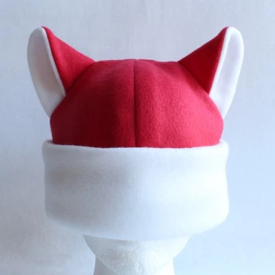 VERMELHO E BRANCO Papai Noel Gatinho orelha de gato chapéu gorro anime cosplay rave lobo raposa Natal - Imagem 1 de 3
