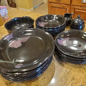 Mikasa Rondo EJ702 TANGO Black Lavender 31 Piece: Dinner, Salad, Soup & More - Picture 1 of 8