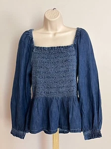 ¡Nuevo! Blusa Top GAP Para Mujer L Denim Peplum Manga Abullonada Calada Boho Precio de venta sugerido por el fabricante 69,95 USD - Imagen 1 de 8
