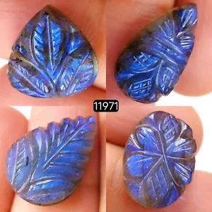 4 Pc 38Ct Natural Labradorite Carving Cabochon Gemstone Lot 20x10-14x14mm #11971 - Picture 1 of 4