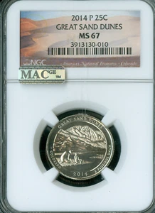 2014 P GREAT SAND DUNES PARKS QUARTER NGC MS67 MAC SPOTLESS . - Picture 1 of 2