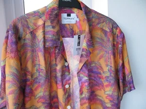 Topman Shirt Size L Palm Trees Design Orange Holiday Festival BNWT NEW £30 - Picture 1 of 10