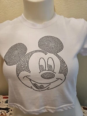Disney Mickey Mouse Crop Top T Shirt Woman Raised Dots Size Medium  - Image 1 of 4