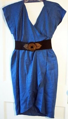 Vestido/camisa hecha a mano kimono lunadote azul y negro estilo años 90 para mujer, pequeña-mediana Foto 1 de 4