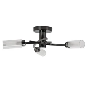 Modern Black Chrome Semi Flush Ceiling Light Glass Cylinder Shades Swirl Lamp - Picture 1 of 3