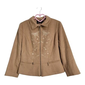 TOM GUTIE Women’s Jacket Brown Embroidered Butterfly Baby Alpaca Wool Small - Picture 1 of 7