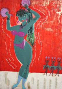 Vintage gouache painting woman dancer poster signed - Picture 1 of 12
