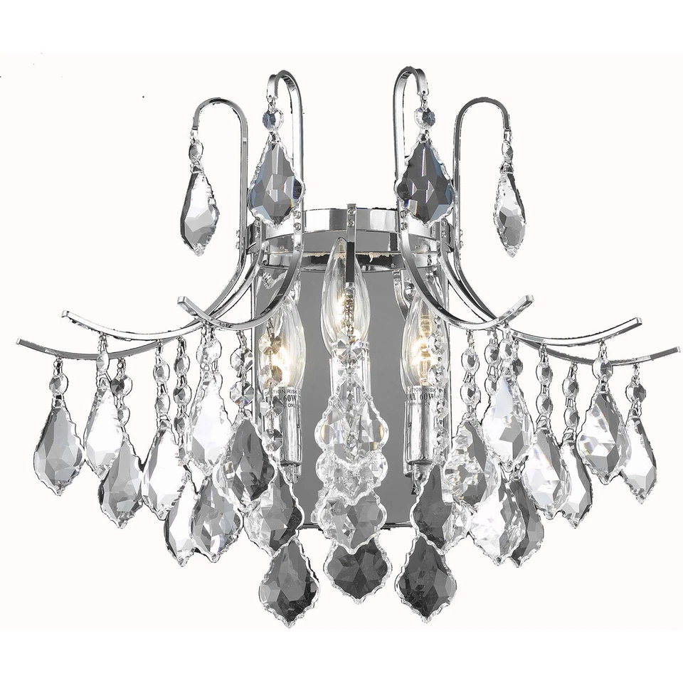 Crystal Wall Sconce Chrome Foyer Dining Room Bathroom Bedroom Light Fixture - Image 1 of 2