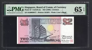 Singapore 2 Dollars ND(1998) P37 Uncirculated Grade 65 - Picture 1 of 2