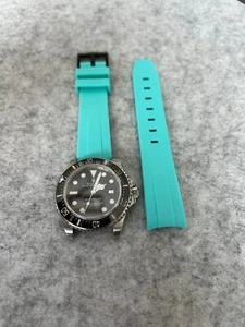 20mm TURQUOISE Vulcanized Rubber Strap Rolex Sea-Dweller - Picture 1 of 8