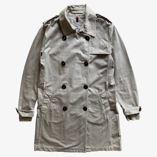 Vintage Y2K Donna Moncler Doppiopetto Trench Cappotto Impermeabile Panna Soprabito