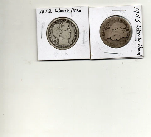 Lot of 2 1911S & 1912 Barber or Liberty Head half dollar 90% Silver Cover