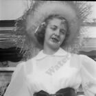 1950S Casual Portrait Pretty Woman In Straw Hat Original 2" Film Negative W7h2
