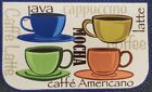 Printed Nylon Rug(nonskid)(17"x28")4 COLORFUL COFFEE CUPS & TYPES # 2,D Shape,BH
