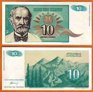 YUGOSLAVIA 1994 UNC 10 Dinara / Dinarjev / Dinari banconota cartamoneta P-138 - Foto 1 di 1