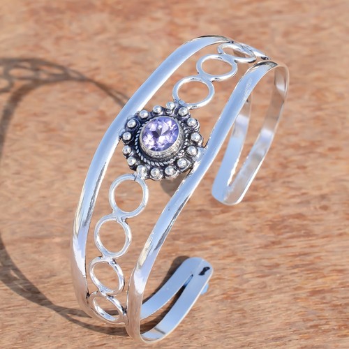 VALENTINO Braccialetto fatto a mano argento sterling 925 pietra ametista taglio tondo gioiello