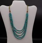 Turquoise Colored  and Silver Tone Beads Multi Strand Necklace on Jute Cord