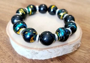 Schwarzer Obsidian Pyrit Drachenblut Schutz Perlen Stretch Armband - Bild 1 von 5