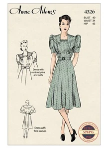 1940s Puff or Flare Sleeve Tea Dress Vintage Sewing Pattern Bust 40 - Picture 1 of 2