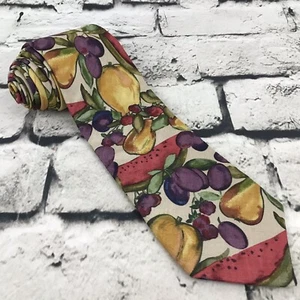 Lands End 100% Silk Tie Fruit Print Design NWT - Picture 1 of 5