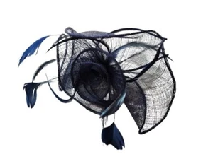 New Navy blue sinamay pearl bead headband fascinator wedding races ascot prom - Picture 1 of 2