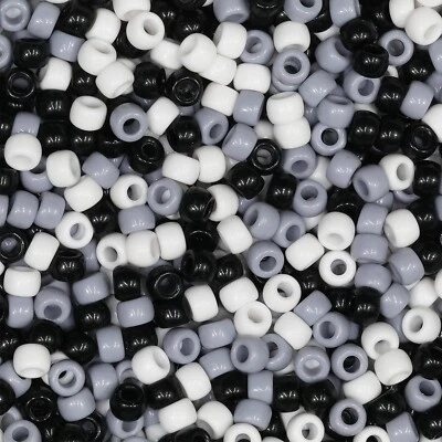 1000 PIEZAS Cuentas de Poni Negro/Blanco/Gris, Cuentas de Pulsera, Cuentas para Trenzas de Cabello,... Foto 1 de 2