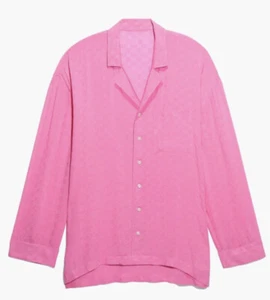 Camisa para dormir Savage × Fenty monograma gasa abotonada talla S rosa de gran tamaño NUEVA - Imagen 1 de 11