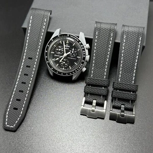 Watch Strap For Omega x Swatch MoonSwatch Mission to the Moon Black White Rubber - Picture 1 of 8