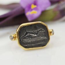 Omer 925 Silver Handcrafted Ancient Art 2 Tone Greyhound Gold Ring with Coin
