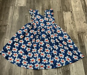 Hanna Anderson Navy Floral Dress 140 10 Flutter Cap Sleeve Pockets Cotton Knit - Picture 1 of 6